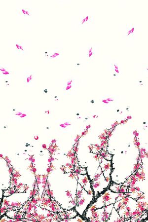 定位水墨桃花 中国风 女装 连衣裙印花华亿平台图片