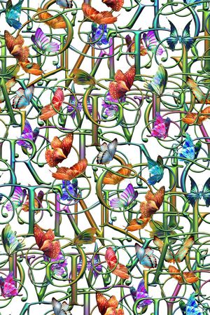 彩色英文蝴蝶印花华亿平台图片