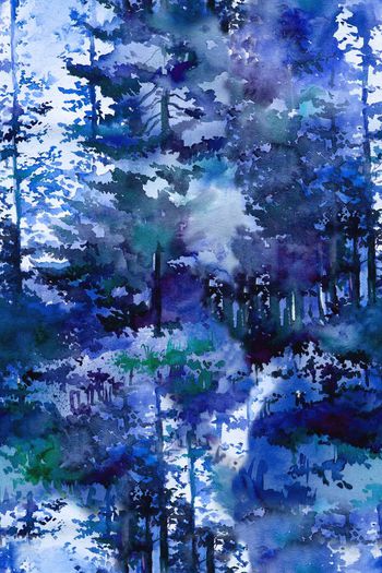 589425-复古水彩森林风景