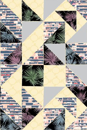 格子拼接印花华亿平台图片