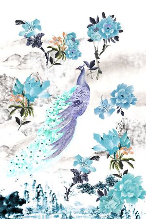 工笔画印花华亿平台图片