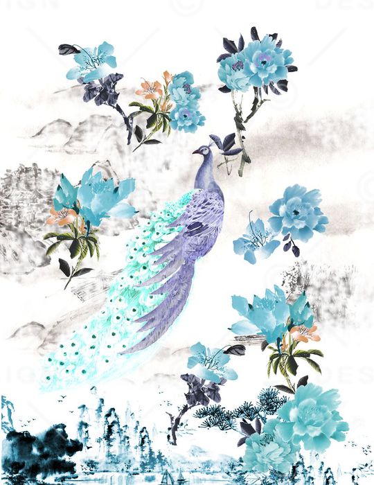 工笔画印花华亿平台图片