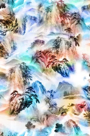 山水画印花华亿平台图片