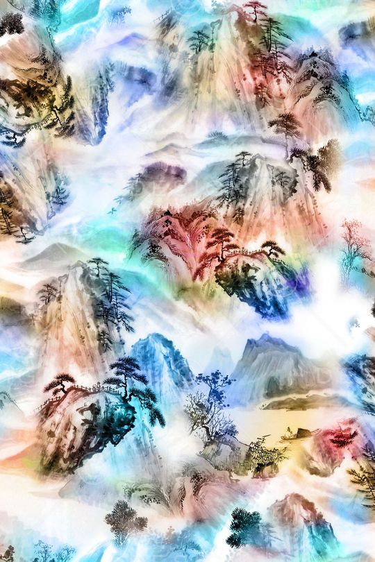 山水画印花华亿平台图片