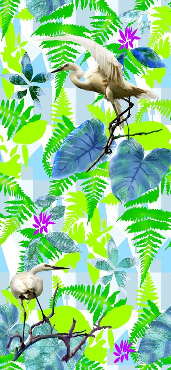 590985-清新手绘树叶纹理仙鹤