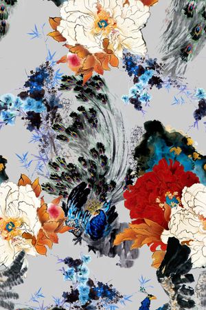 水墨画印花华亿平台图片