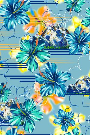 热带花卉印花华亿平台图片