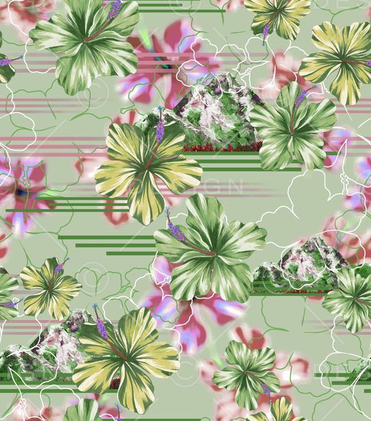 热带花卉印花华亿平台图片