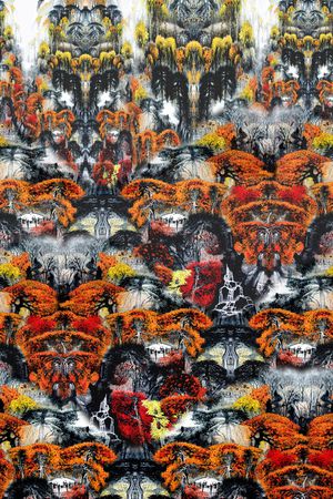 中国风 定位风景印花 水墨 秋山  女装印花华亿平台图片