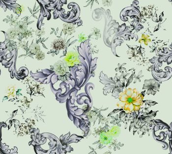 591902-女装数码花卉卷草纹组