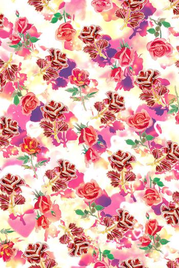 手绘玫瑰印花华亿平台图片