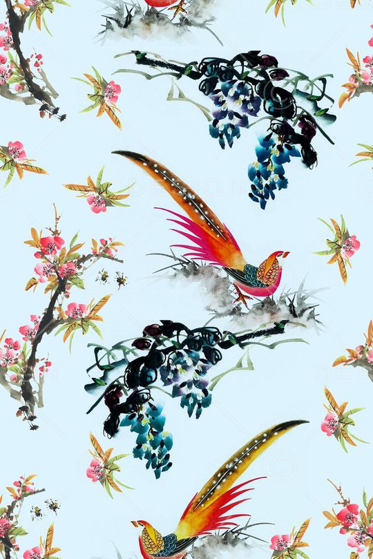 花鸟印花华亿平台图片