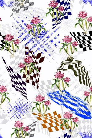 几何花卉组合印花华亿平台图片