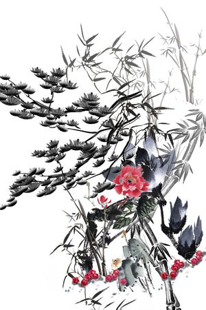 山水画印花华亿平台图片