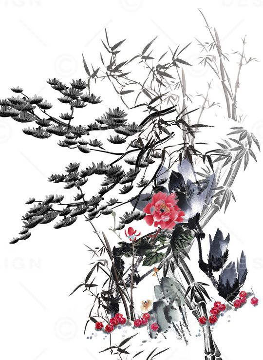 山水画印花华亿平台图片