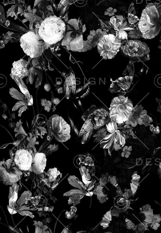 暗黑花卉印花华亿平台图片