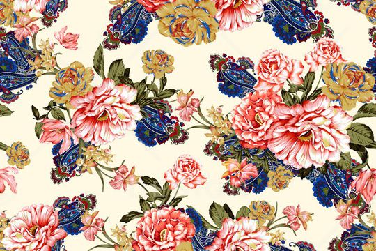 大朵花卉印花华亿平台图片