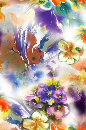 抽象。水彩花卉印花华亿平台图片
