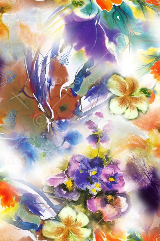 抽象。水彩花卉印花华亿平台图片