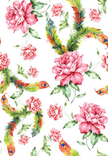 594155-最新时尚水彩花卉羽毛