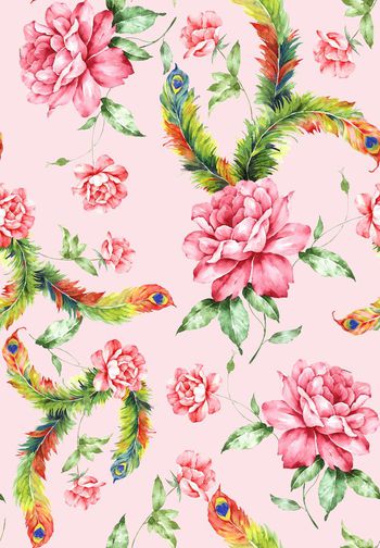 594156-最新时尚水彩花卉羽毛