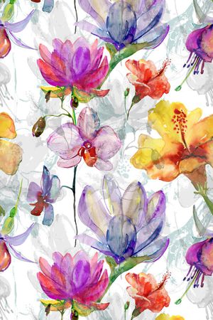 水彩花卉印花华亿平台图片