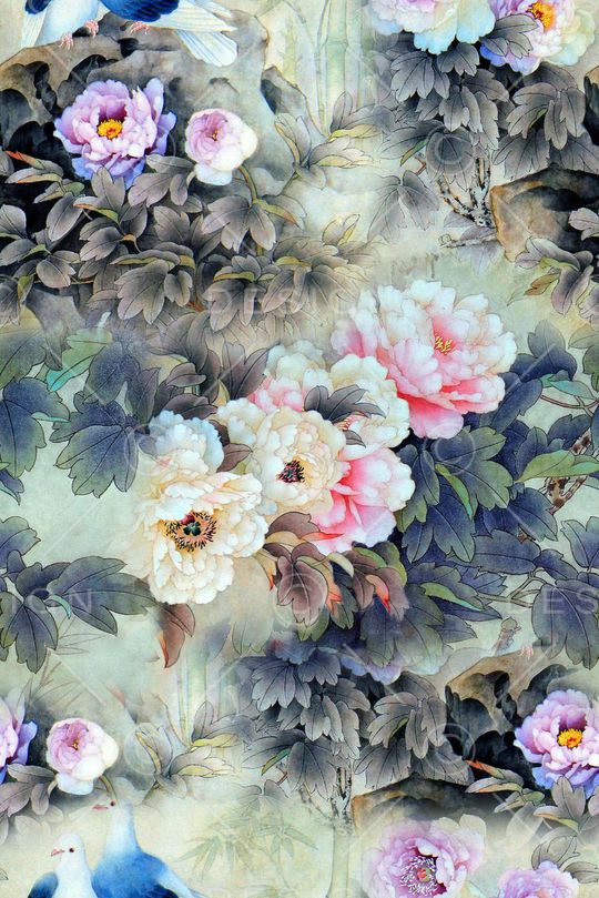 工笔画印花华亿平台图片