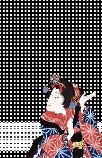 595063-和风侍女方格纹定位