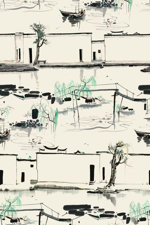 水墨印花华亿平台图片