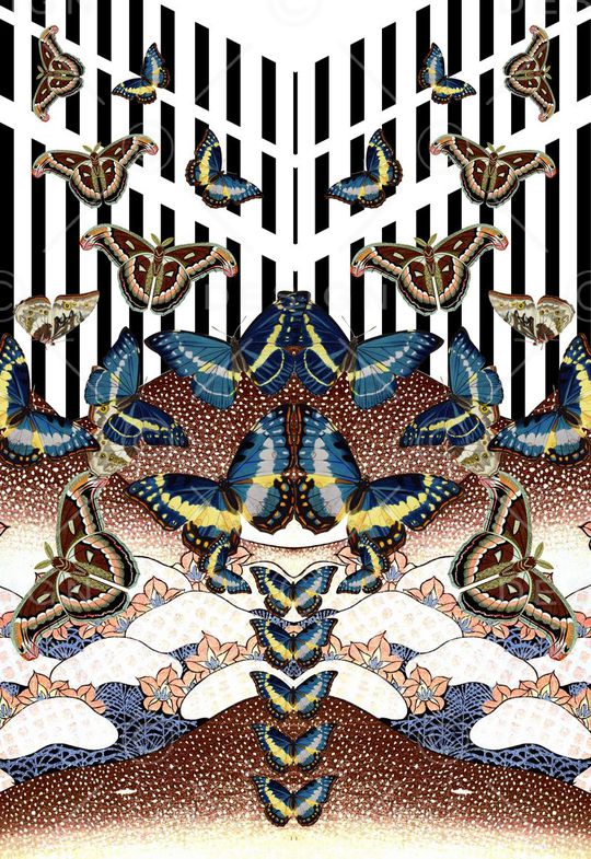 手绘蝴蝶印花华亿平台图片