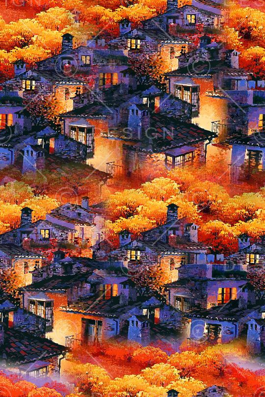 风景水彩画印花华亿平台图片