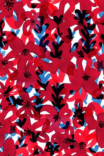 595451-手绘抽象树叶花朵女装童装匹布