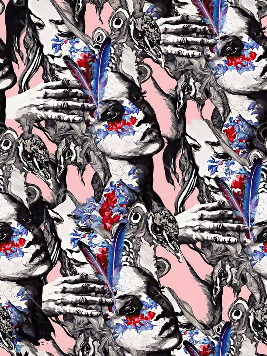 抽象几何清爽梦幻艺术平底立体手绘满版最新高清数码蕾丝民族中国风绣花珠宝肌理时尚潮

流大牌复古欧美风女装衬衫印花华亿平台图片