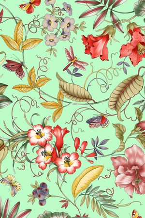 抽象几何清爽梦幻艺术平底立体手绘满版最新高清数码蕾丝民族中国风绣花珠宝肌理时尚潮

流大牌复古欧美风女装衬衫印花华亿平台图片