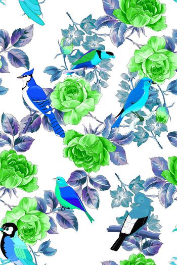 595576-花鸟牡丹花卉花朵麻雀