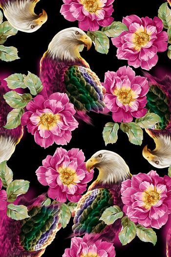 595614-老鹰牡丹花花卉花鸟