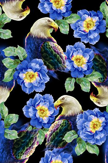 595615-老鹰牡丹花花卉花鸟