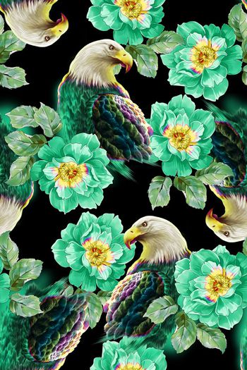 595616-老鹰牡丹花花卉花鸟