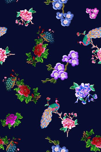 595663-中国风绣花花卉孔雀