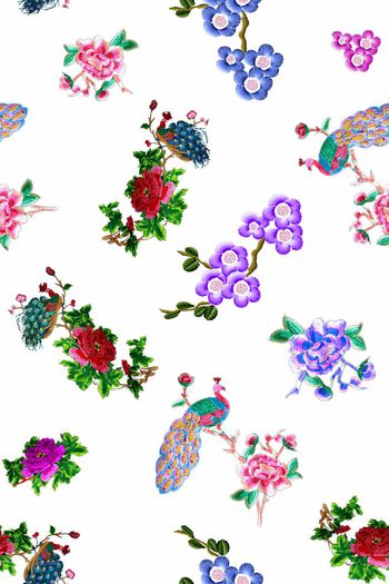 595664-中国风绣花花卉孔雀