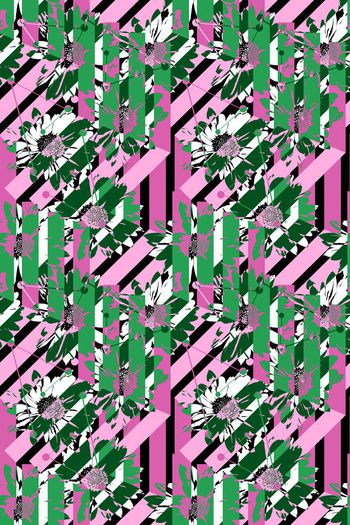 595672-春天栏格花卉    