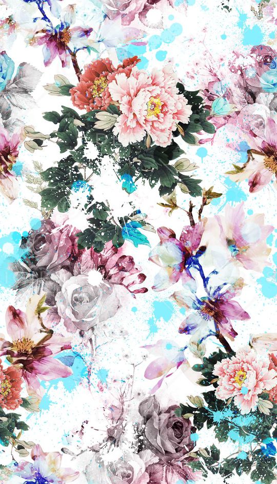 国画牡丹、水彩花卉、喷溅元素印花华亿平台图片