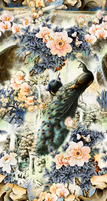 596001-中国风孔雀牡丹工笔画