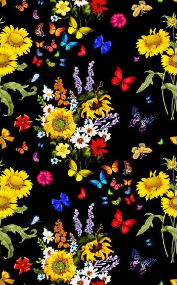 596115-时尚立体丝带绣花水彩手绘向日葵蝴蝶