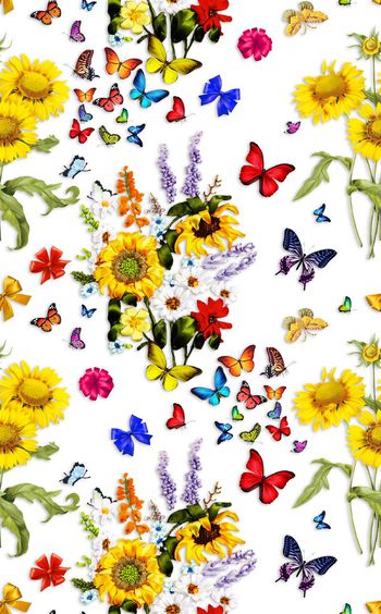 596116-时尚立体丝带绣花水彩手绘向日葵蝴蝶