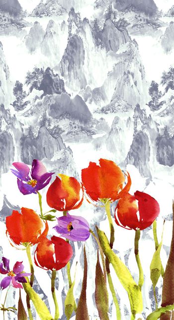 596593-手绘中国风山水画花卉