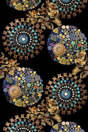 抽象几何清爽梦幻艺术平底立体手绘满版最新高清数码蕾丝民族中国风绣花珠宝肌理时尚潮

流大牌复古欧美风女装外套印花华亿平台图片