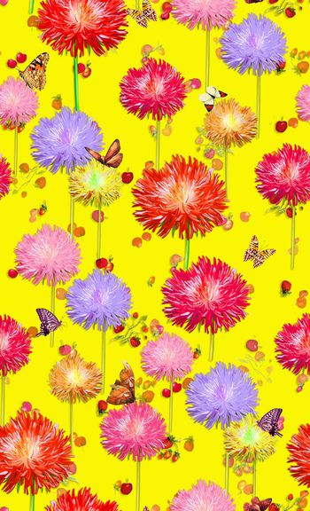 597675-时尚立体手绘菊花草莓蝴蝶