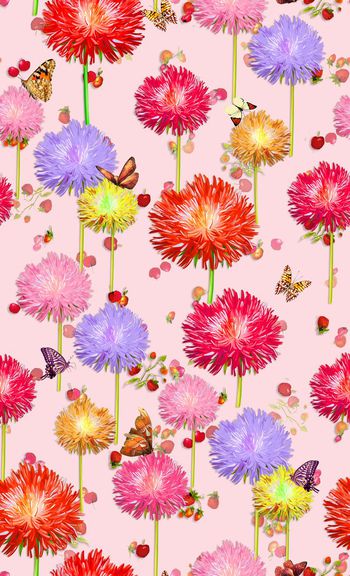 597676-时尚立体手绘菊花草莓蝴蝶