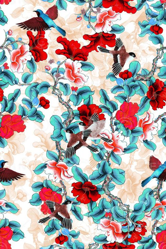 花鸟印花华亿平台图片